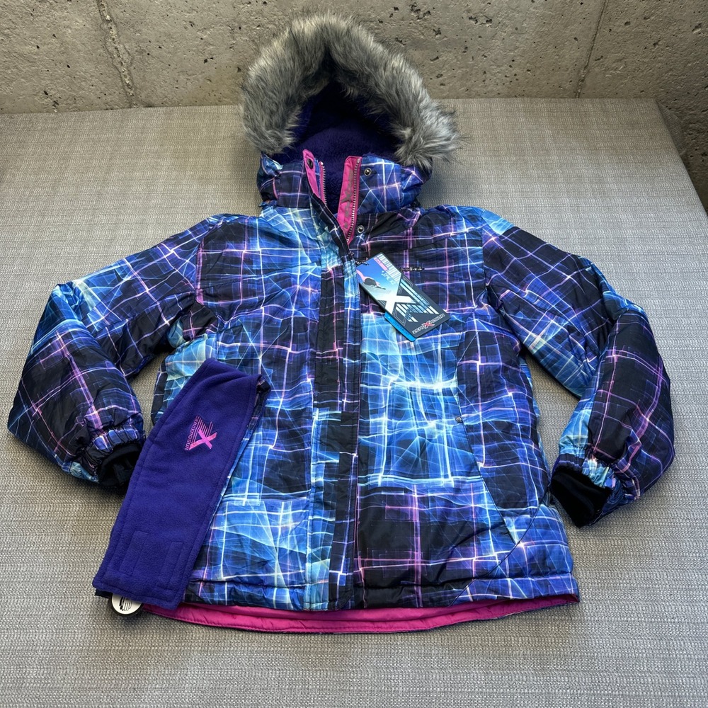 ZeroXposur Girls‎ Snowboard Ski Jacket L 14 Winter Coat Purple Blue Fur Hood New